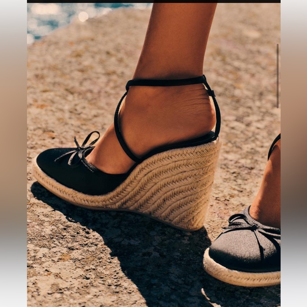 Zara Black Espadrille Wedge Sandals